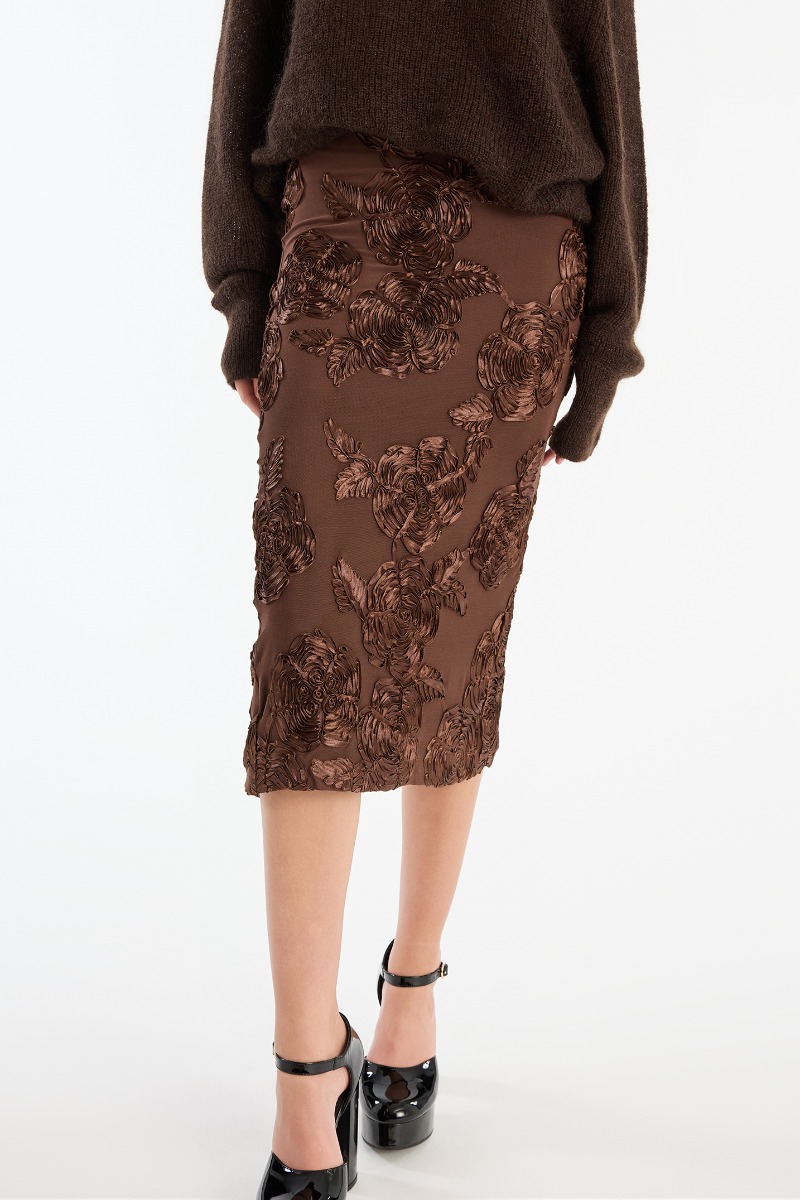 Flower Mesh Pencil Skirt Dark Brown - ROTATE Birger Christensen