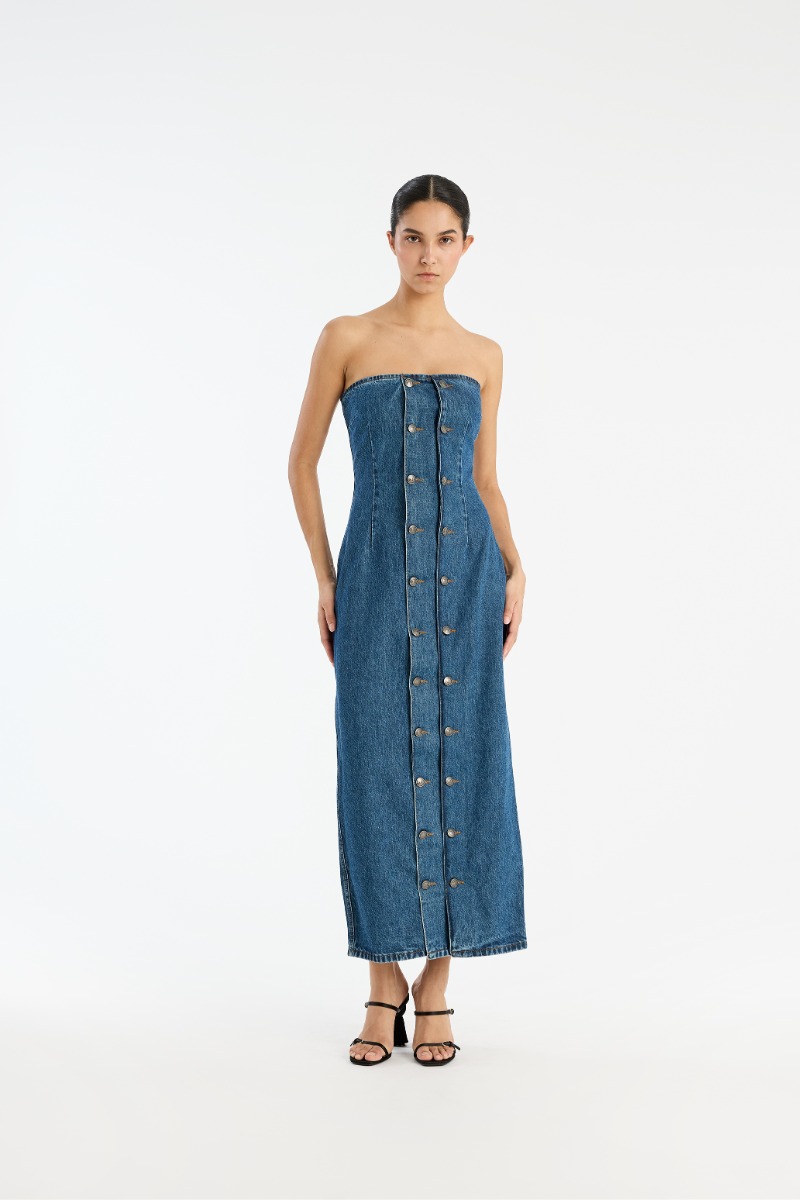 Denim Button Detail Dress Blue - ROTATE Birger Christensen