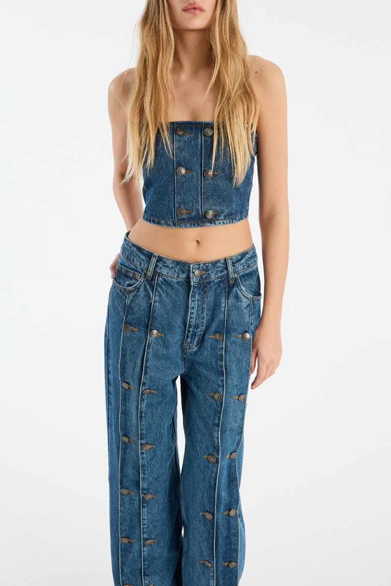 Button Detail Wide Jeans Blue - ROTATE Birger Christensen