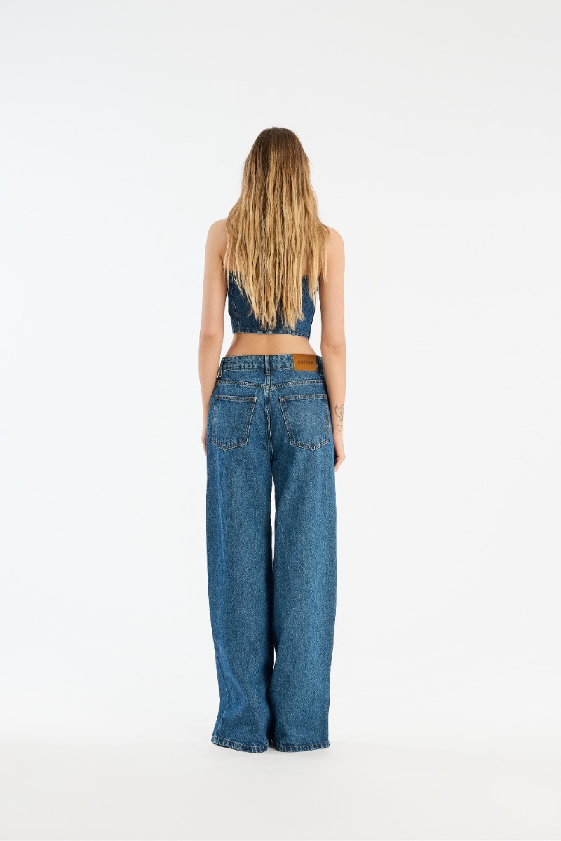 Button Detail Wide Jeans Blue - ROTATE Birger Christensen