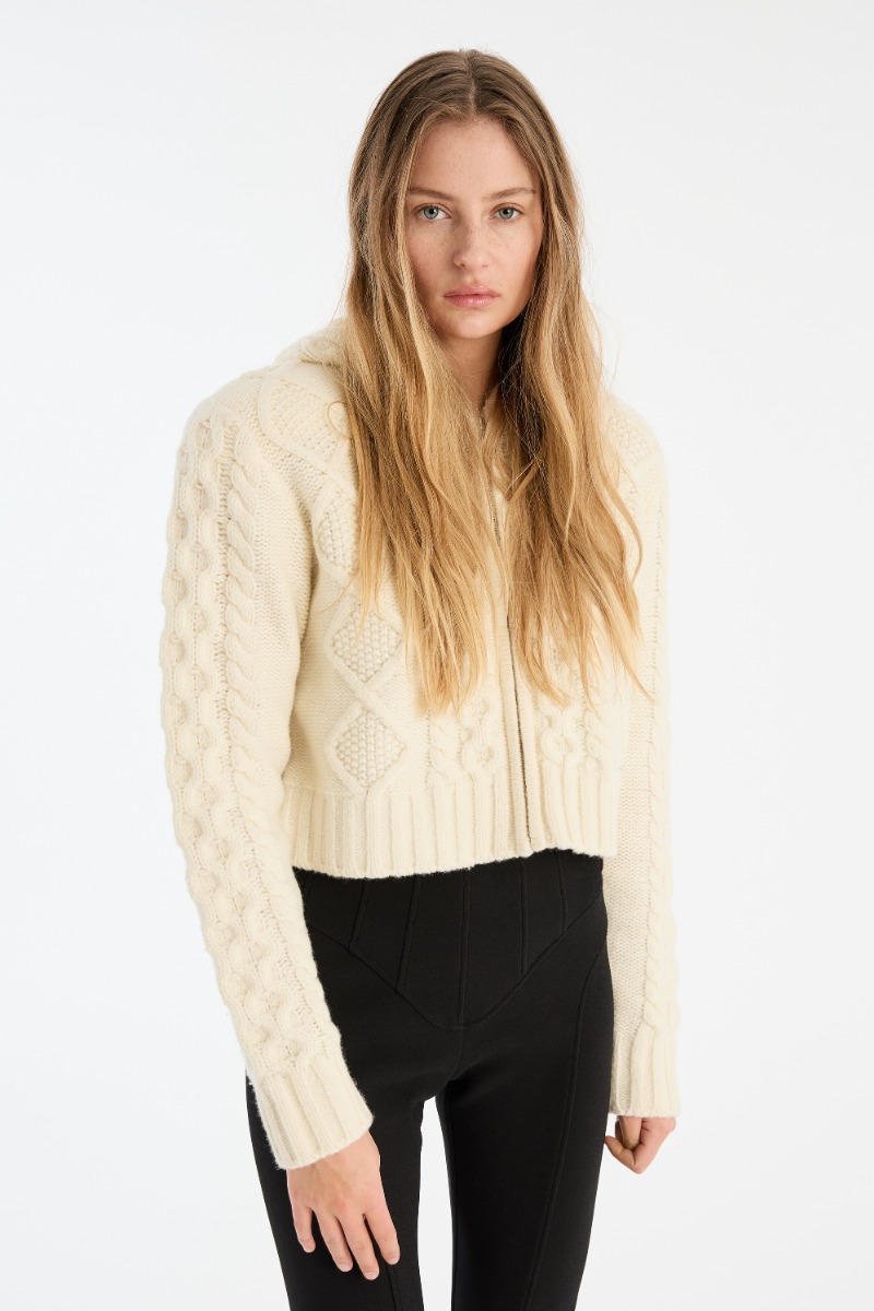 Knit Cable Zip Cardigan White - ROTATE Birger Christensen
