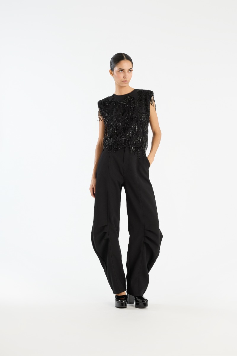 Poplin Tapered Pants Striped Black - ROTATE Birger Christensen