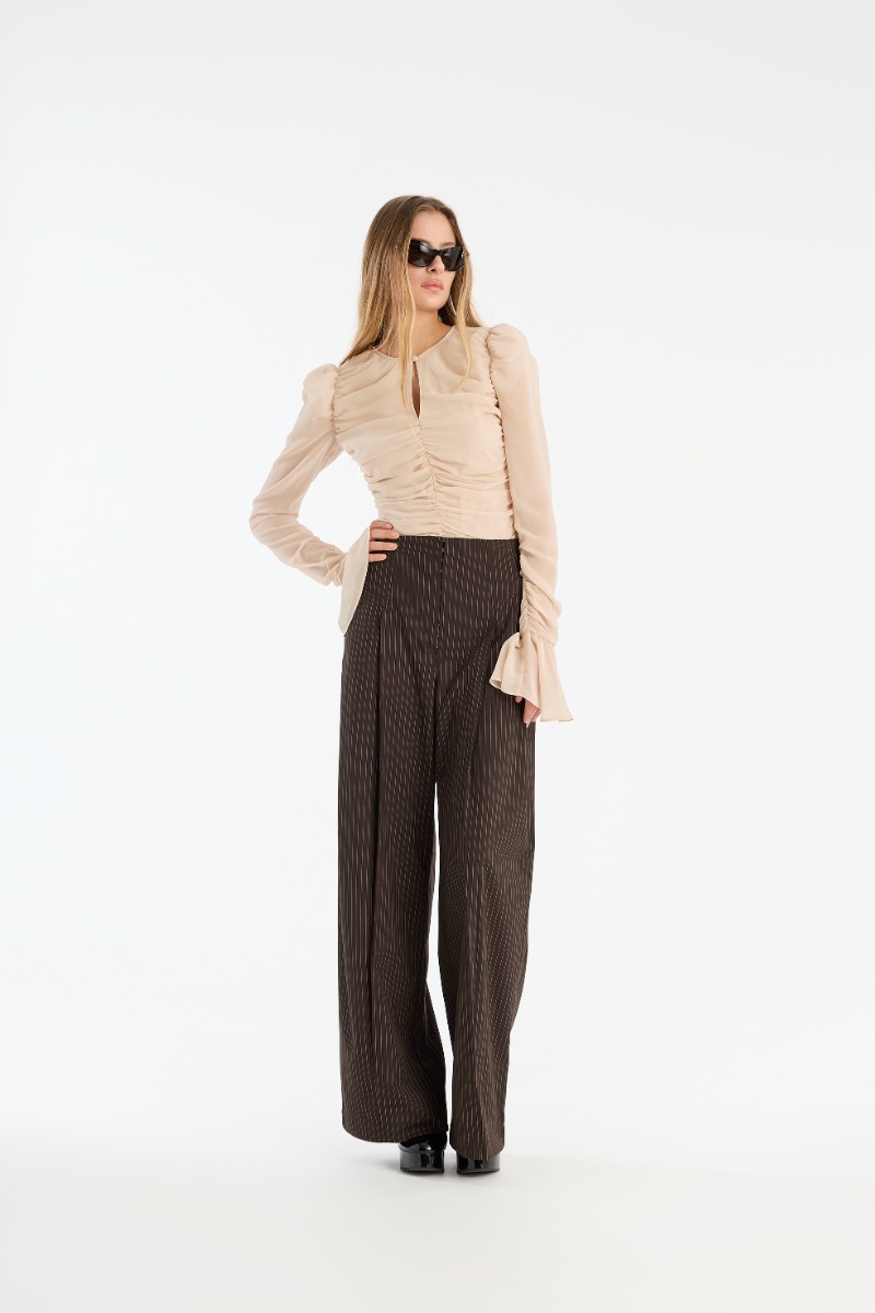 Pinstripe Wide Leg Pants Dark Brown - ROTATE Birger Christensen