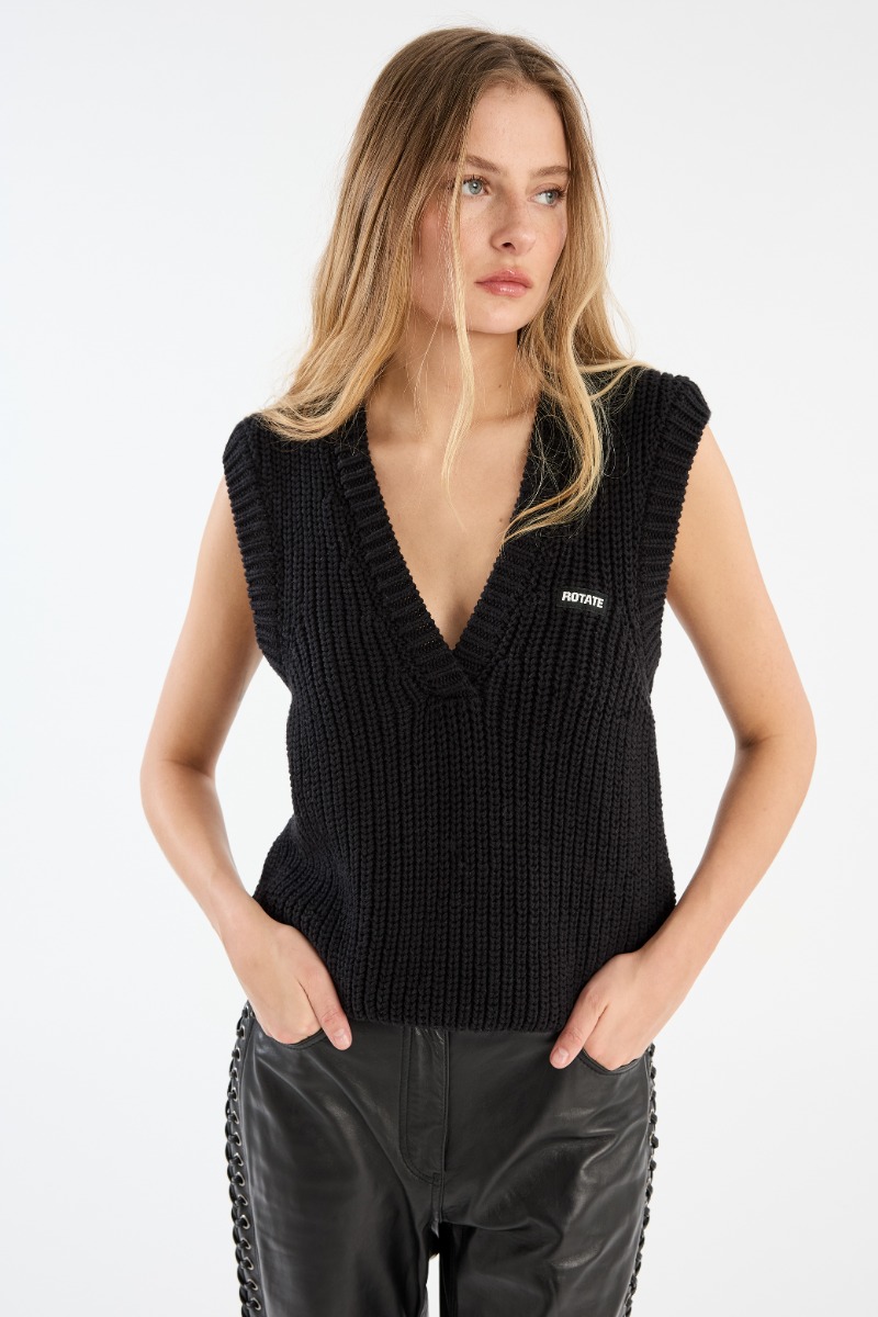 Knit V-neck Vest Black - ROTATE Birger Christensen