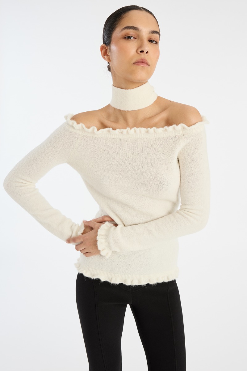 Knit Off-shoulder Top White - ROTATE Birger Christensen