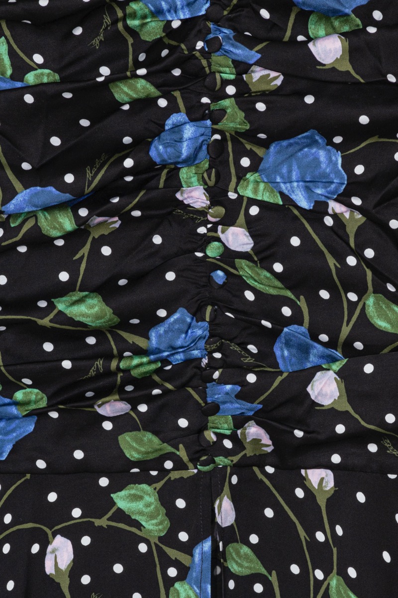 Satin Maxi V-neck Dress Black Print | ROTATE Birger Christensen