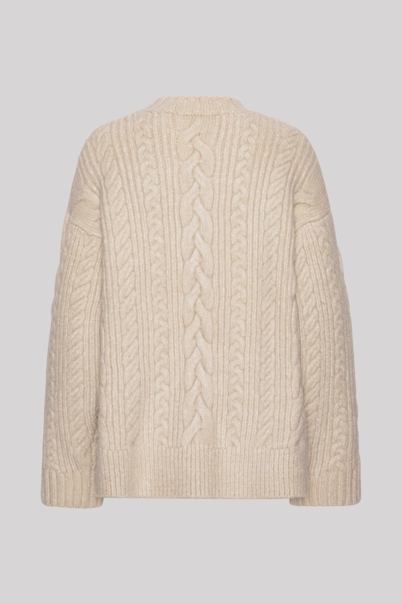 Cable Knit Logo Sweater White | ROTATE Birger Christensen