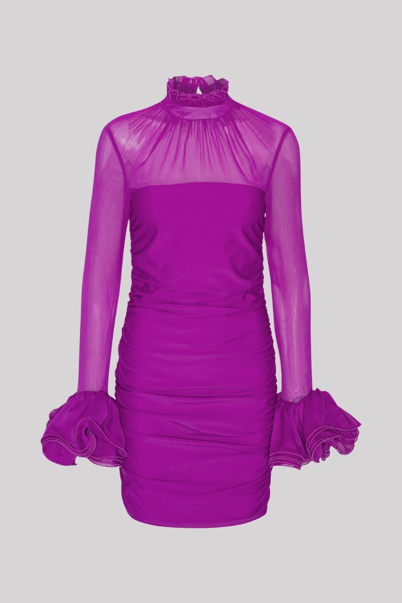 Chiffon Mini Ruffle Dress Purple | ROTATE Birger Christensen