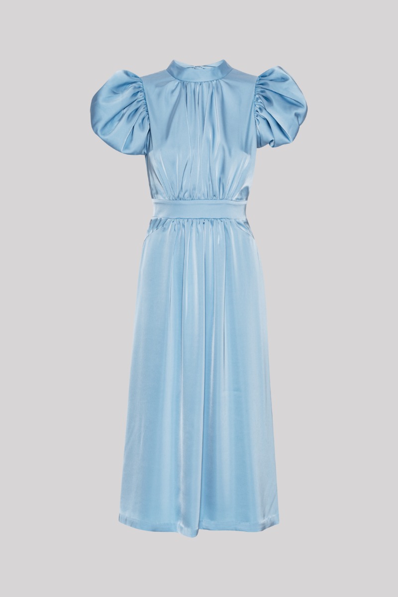 Satin Puff Midi Dress Blue | ROTATE Birger Christensen