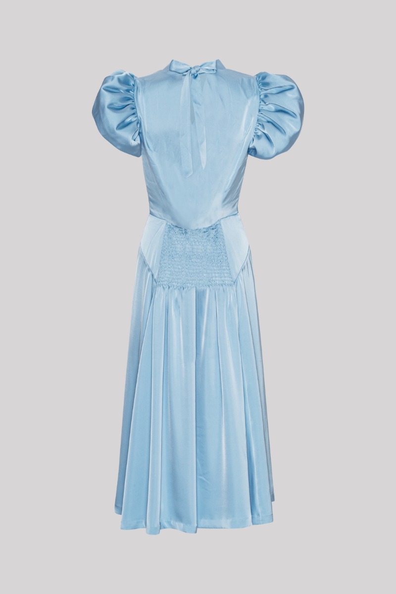 Satin Puff Midi Dress Blue | ROTATE Birger Christensen