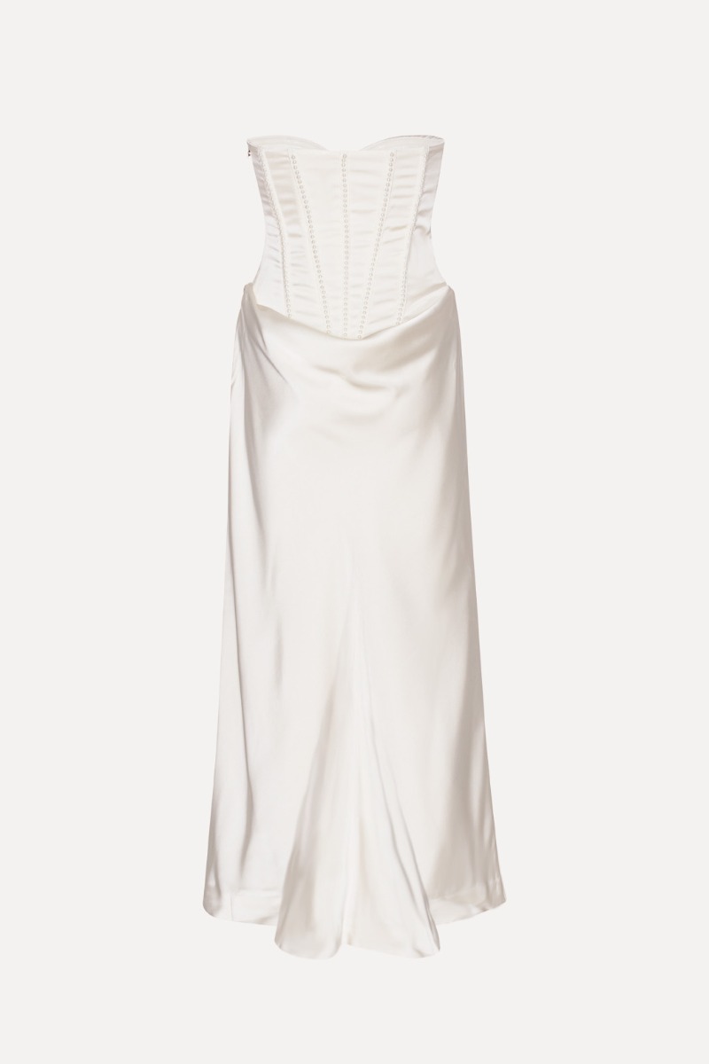 スーツ・フォーマル・ドレス andresd pearl bustier dress Satin Pearl Corset Dress White - ROTATE Birger Christensen