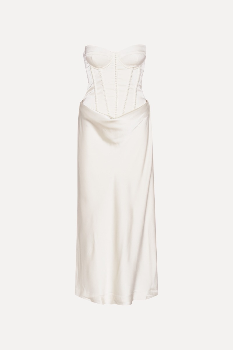 Satin Pearl Corset Dress White - ROTATE Birger Christensen
