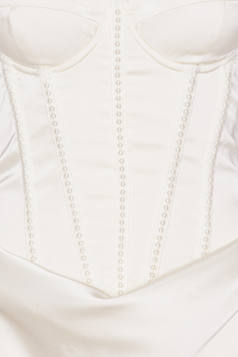 Satin Pearl Corset Dress White - ROTATE Birger Christensen