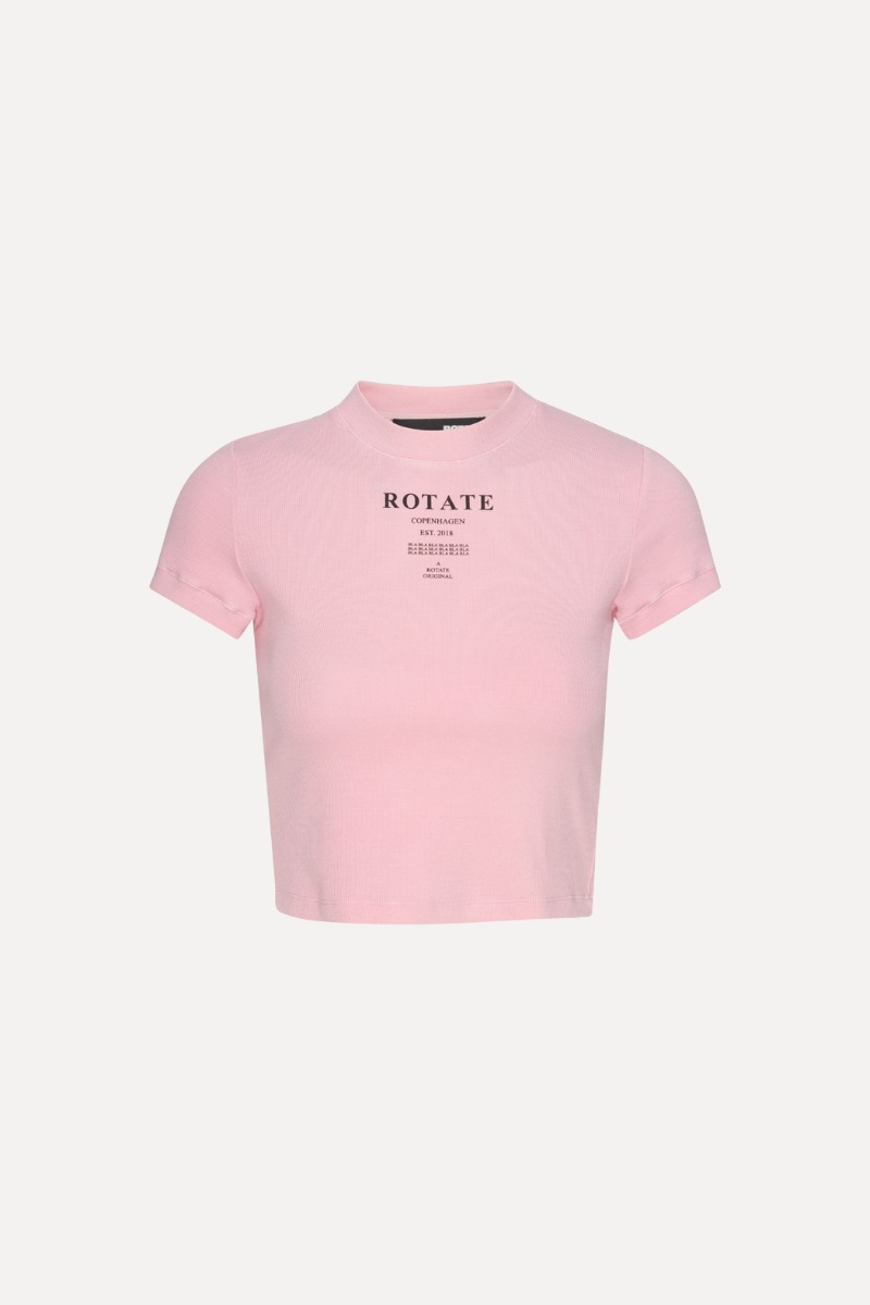 Ribbed Cropped T shirt Light Pink ROTATE Birger Christensen