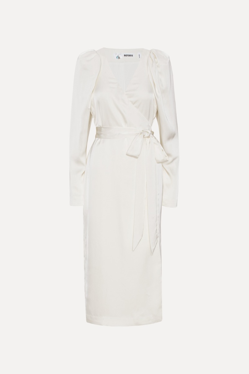 Satin Midi Wrap Dress White ROTATE Birger Christensen
