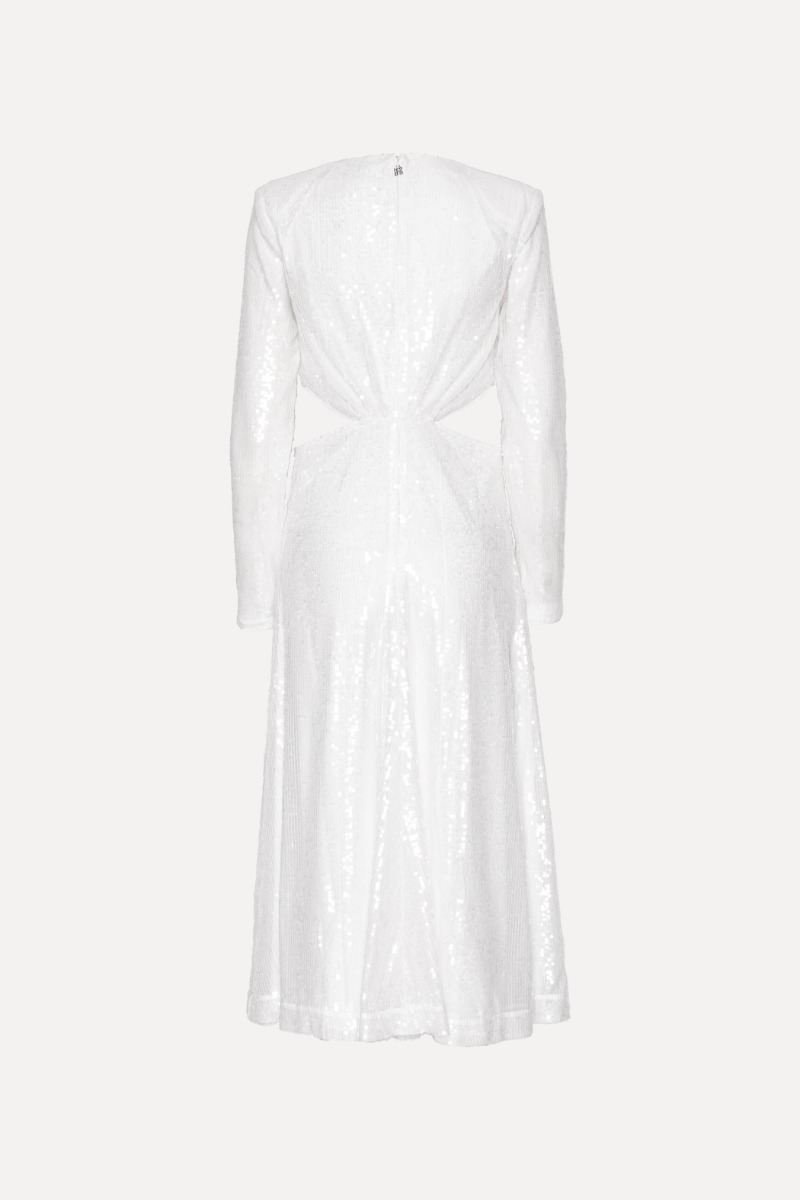 Sequin Midi Cut Out Dress White - ROTATE Birger Christensen