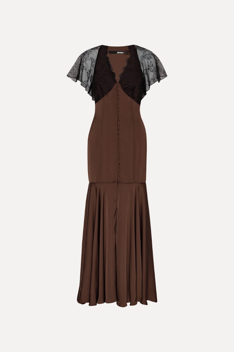 【関税&送料込】Rotate Birger Christensen Lace Dress With Pu ROTATE BIRGER CHRISTENSEN Lace Maxi Dress | Pink | FARFETCH CA