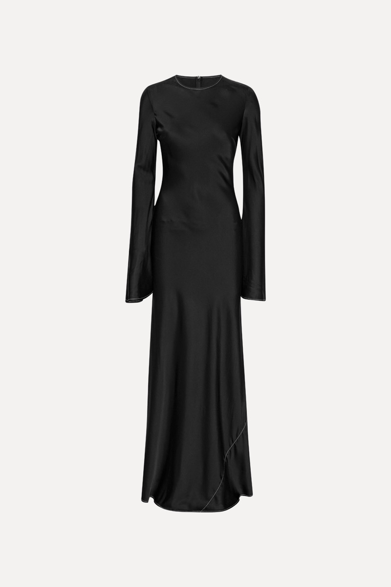 Maxi black satin dress online