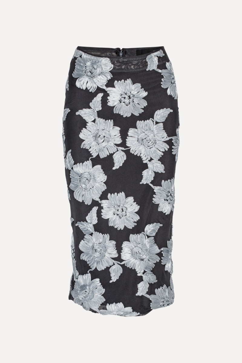 Flower Mesh Pencil Skirt Grey Print - ROTATE Birger Christensen
