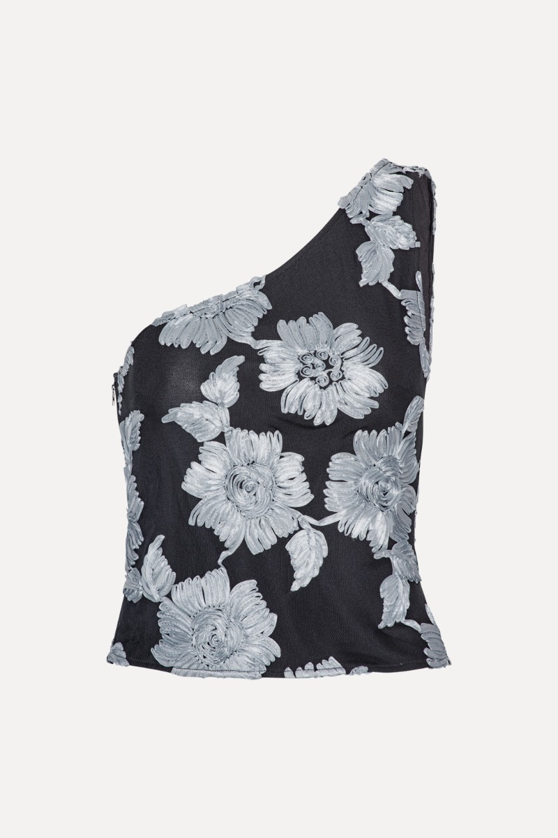 Flower Mesh Top Grey Print