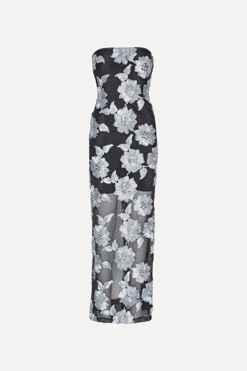 Flower Mesh Tube Dress Grey Print - ROTATE Birger Christensen