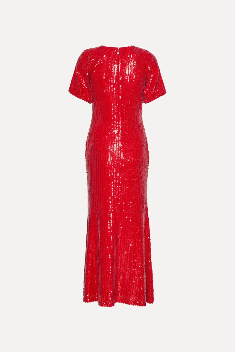 Sequins Midi V neck Dress Red ROTATE Birger Christensen