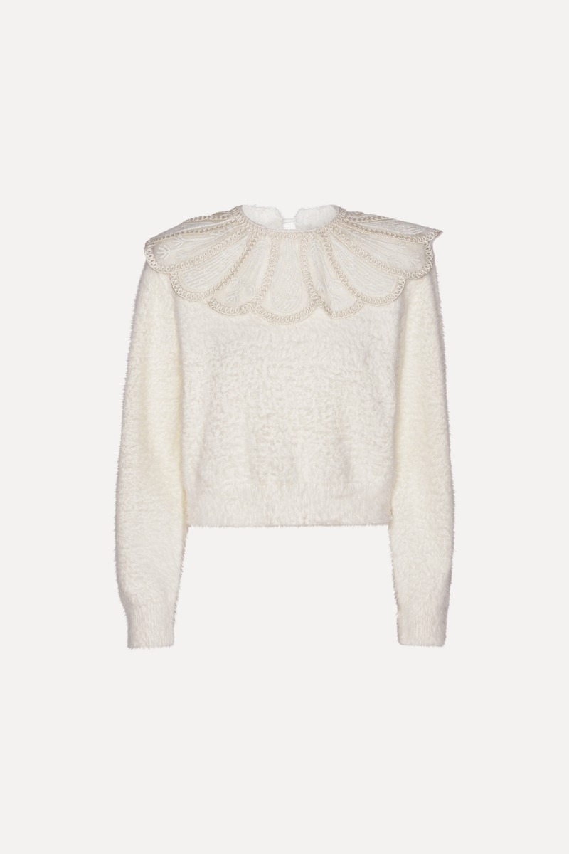 Lace Collar Knit Sweater Creme ROTATE Birger Christensen