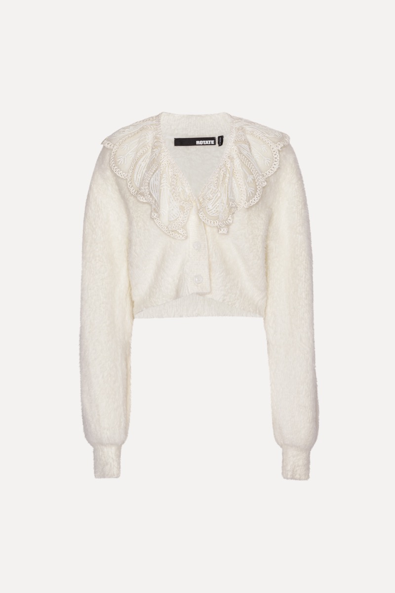 Lace Collar Knit Cardigan Creme ROTATE Birger Christensen