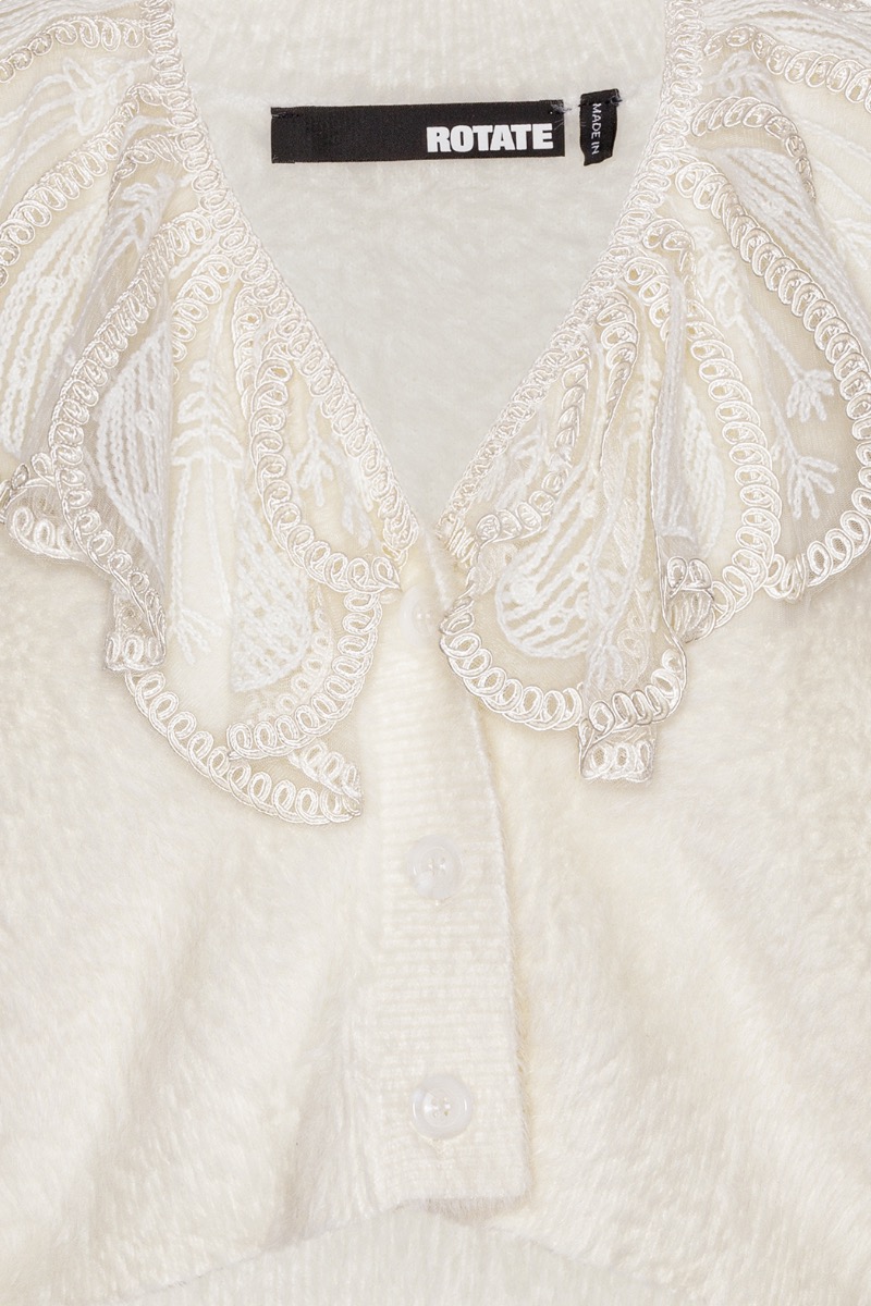 Lace Collar Knit Cardigan Creme - ROTATE Birger Christensen