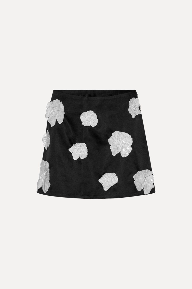 Satin Flower Mini Skirt Black - ROTATE Birger Christensen
