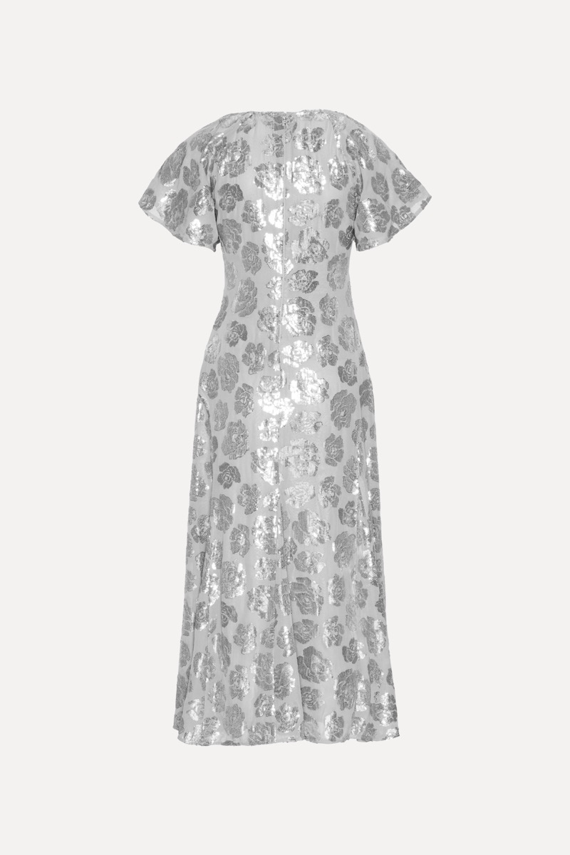 Sequin Chiffon Midi Dress Light Grey - ROTATE Birger Christensen