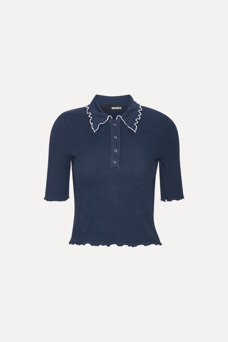 Tシャツ・カットソー CLOSED Ribbed cotton and cachemire polo shirt Nero CASHMERE POLO SHIRT - NAVY | COS