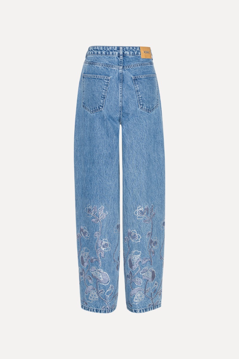 Rhinestone Wide Leg Jeans Blue - ROTATE Birger Christensen