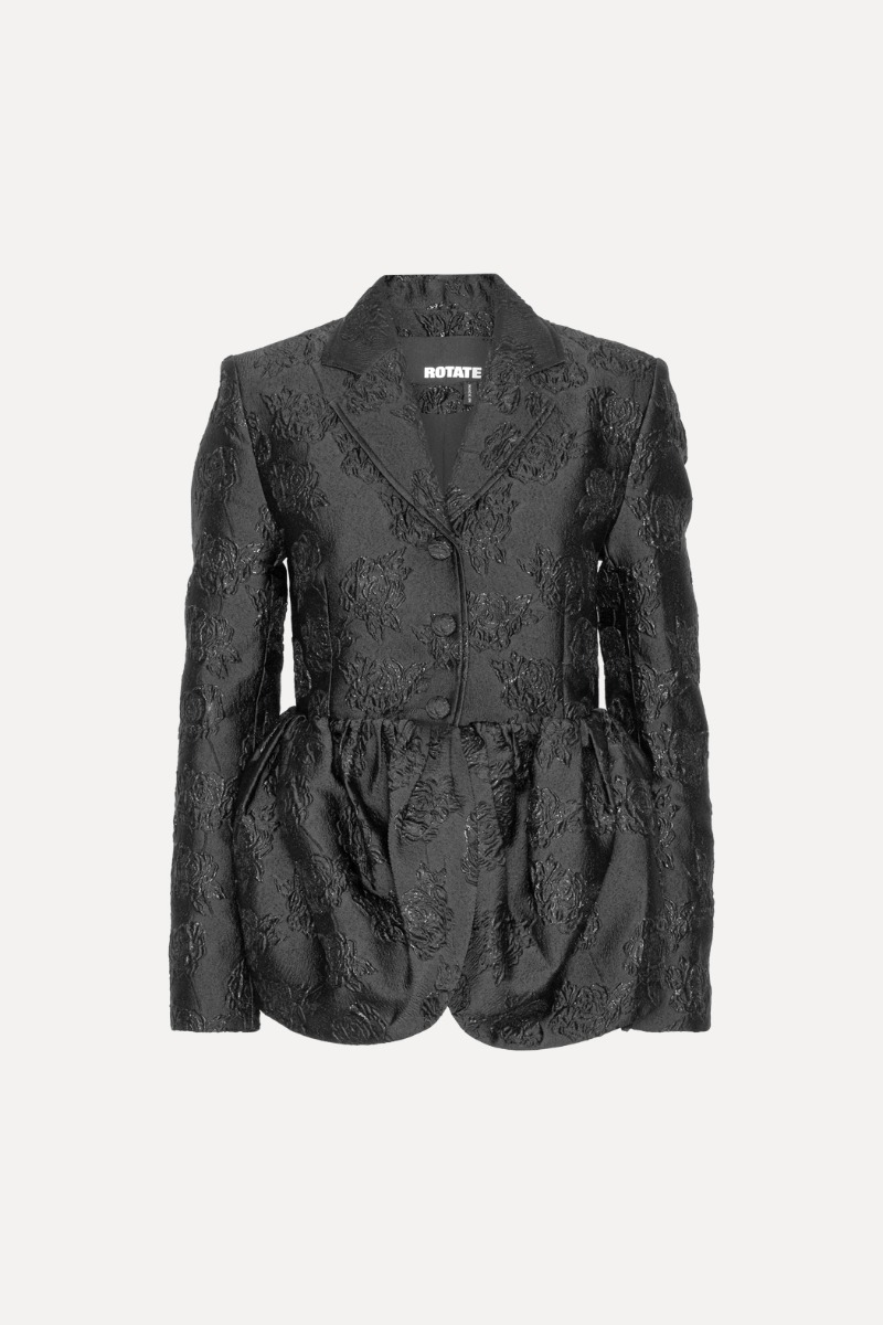ROTATE Birger Christensen シングルジャケット ブラック SS24 Jacquard Draped Blazer Black - ROTATE Birger Christensen