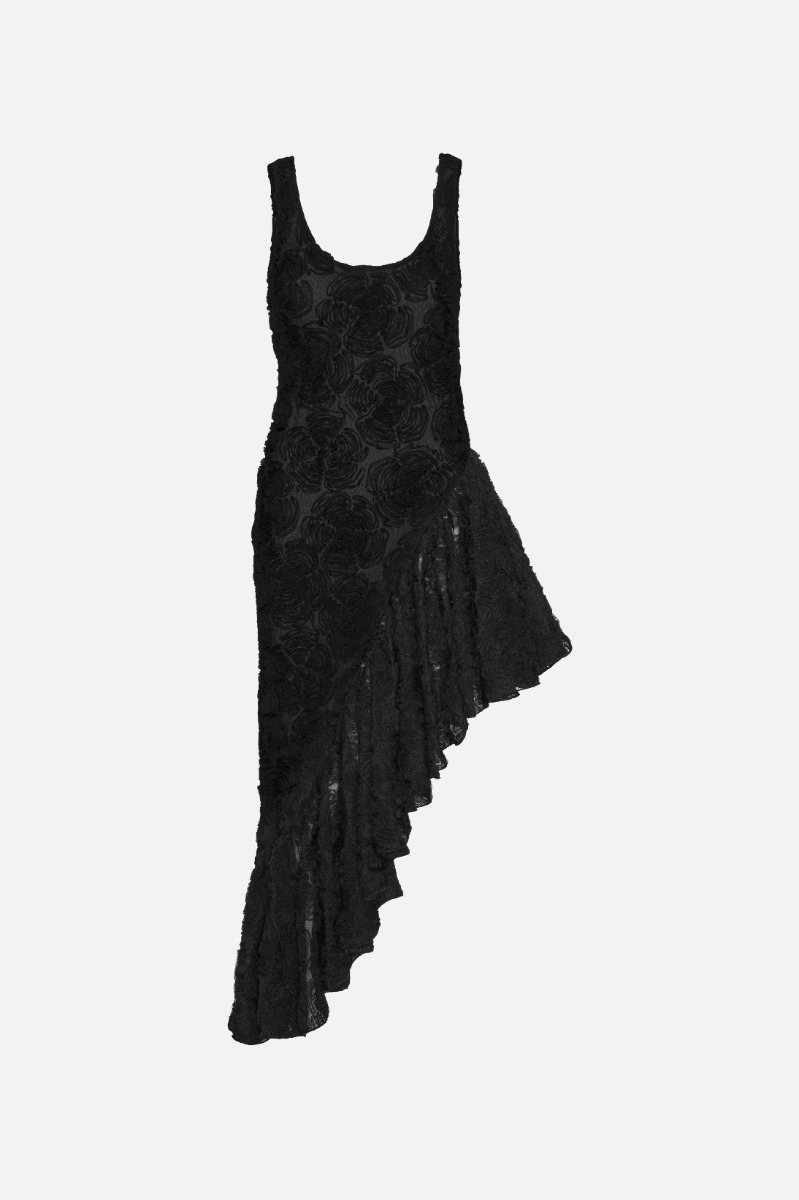 Flower Mesh Ruffle Dress Black - ROTATE Birger Christensen