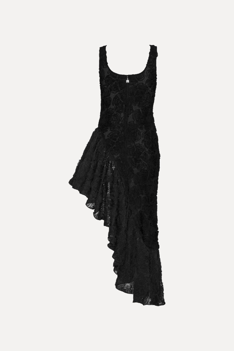 ワンピース ROTATE BIRGER CHRISTENSEN 'Flower mesh ruffle' dress Black Knit Racer Cut Dress Black - ROTATE Birger Christensen