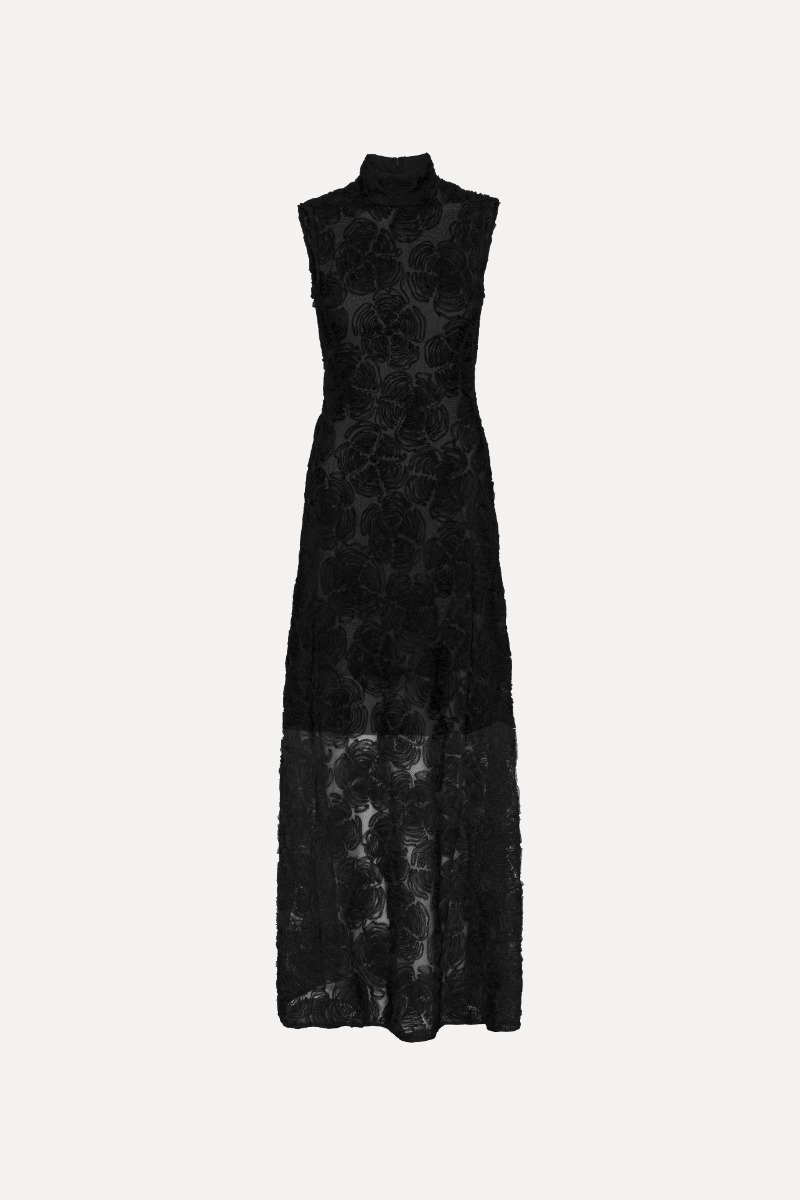 関税込【Rotate】High-neck floral mesh midi dress High-neck floral mesh midi dress in black - Rotate | Mytheresa