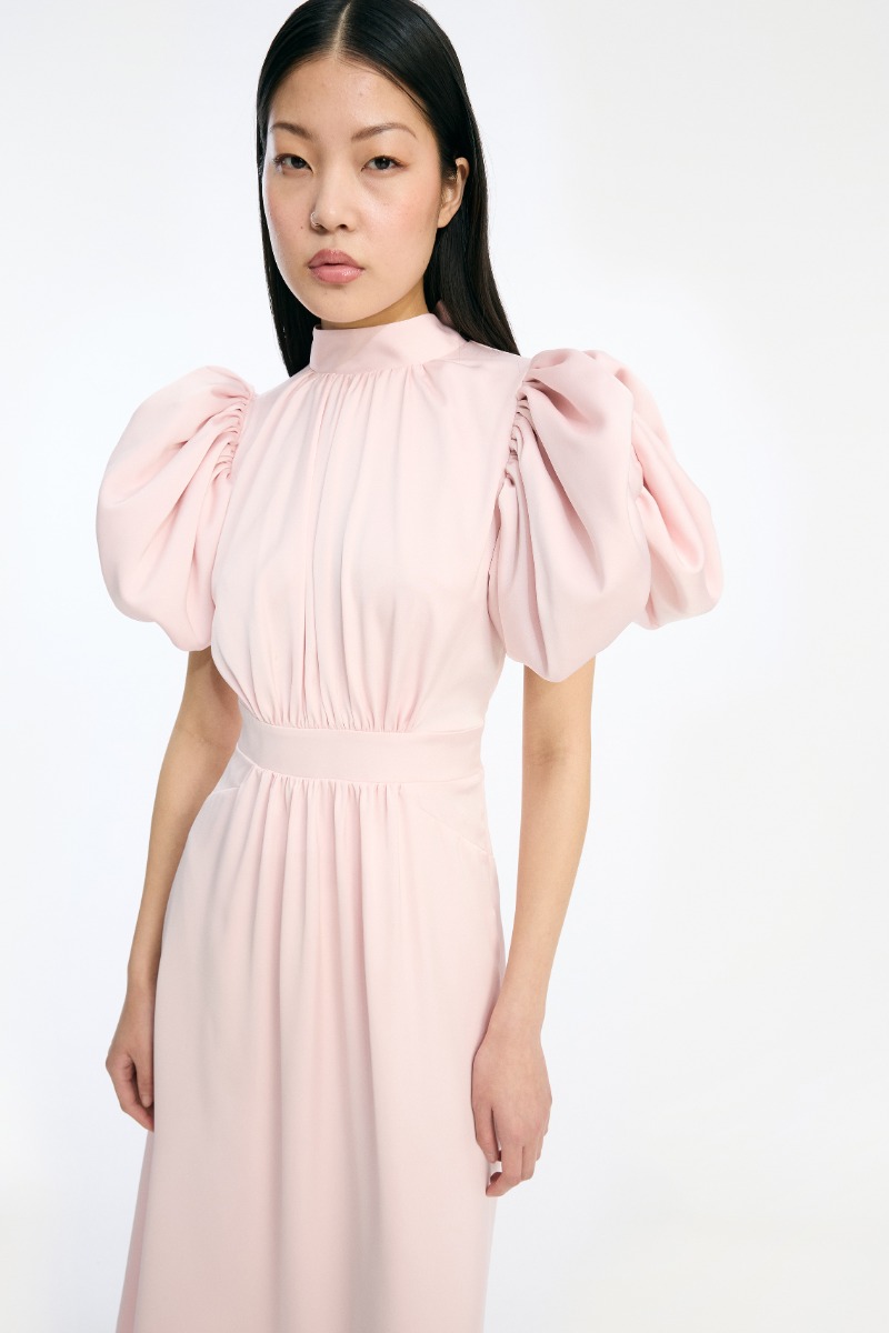Satin Puff Midi Dress Pink - ROTATE Birger Christensen