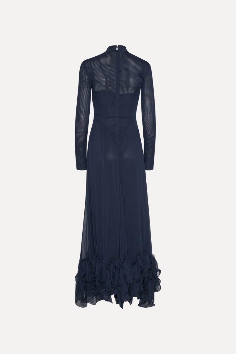 Chiffon Maxi Ruffle Dress Dark Blue - ROTATE Birger Christensen