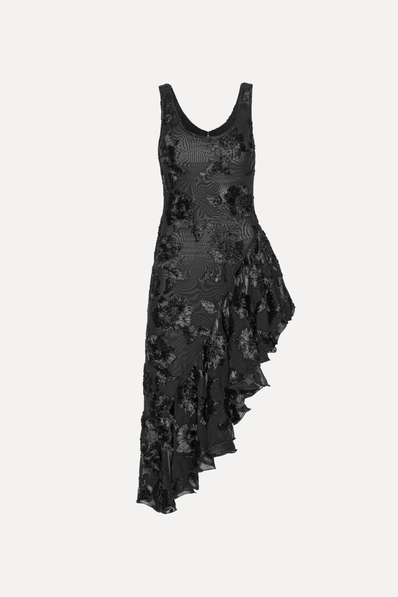 Flower Mesh Ruffle Dress Black - ROTATE Birger Christensen