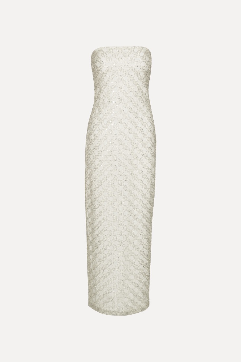 Beaded Maxi Tube Dress Creme White - ROTATE Birger Christensen