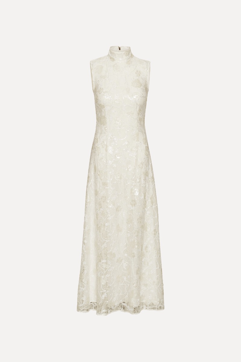 Lace Sequin Maxi Dress Creme White - ROTATE Birger Christensen