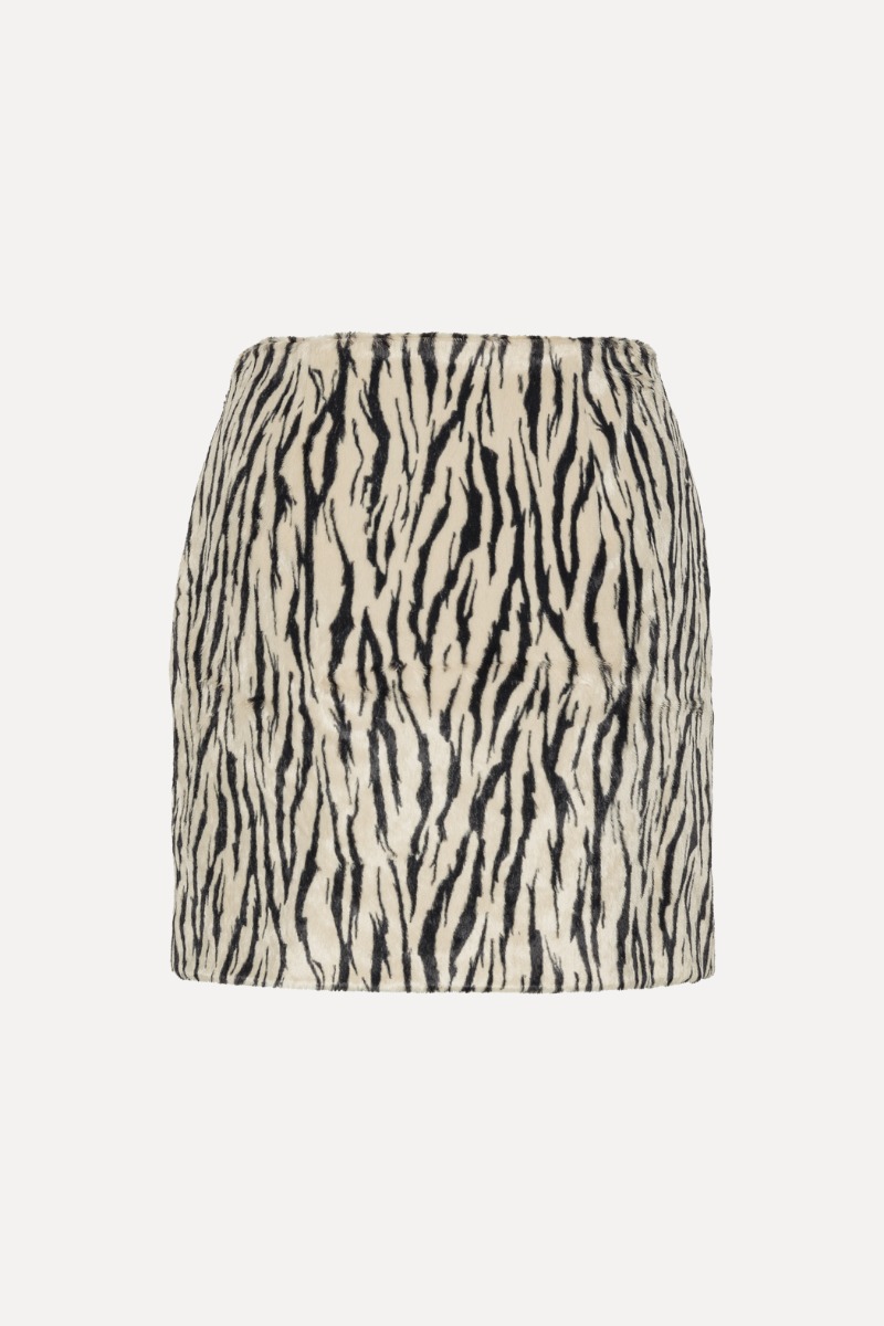 Printed Faux Fur Skirt Black Print - ROTATE Birger Christensen