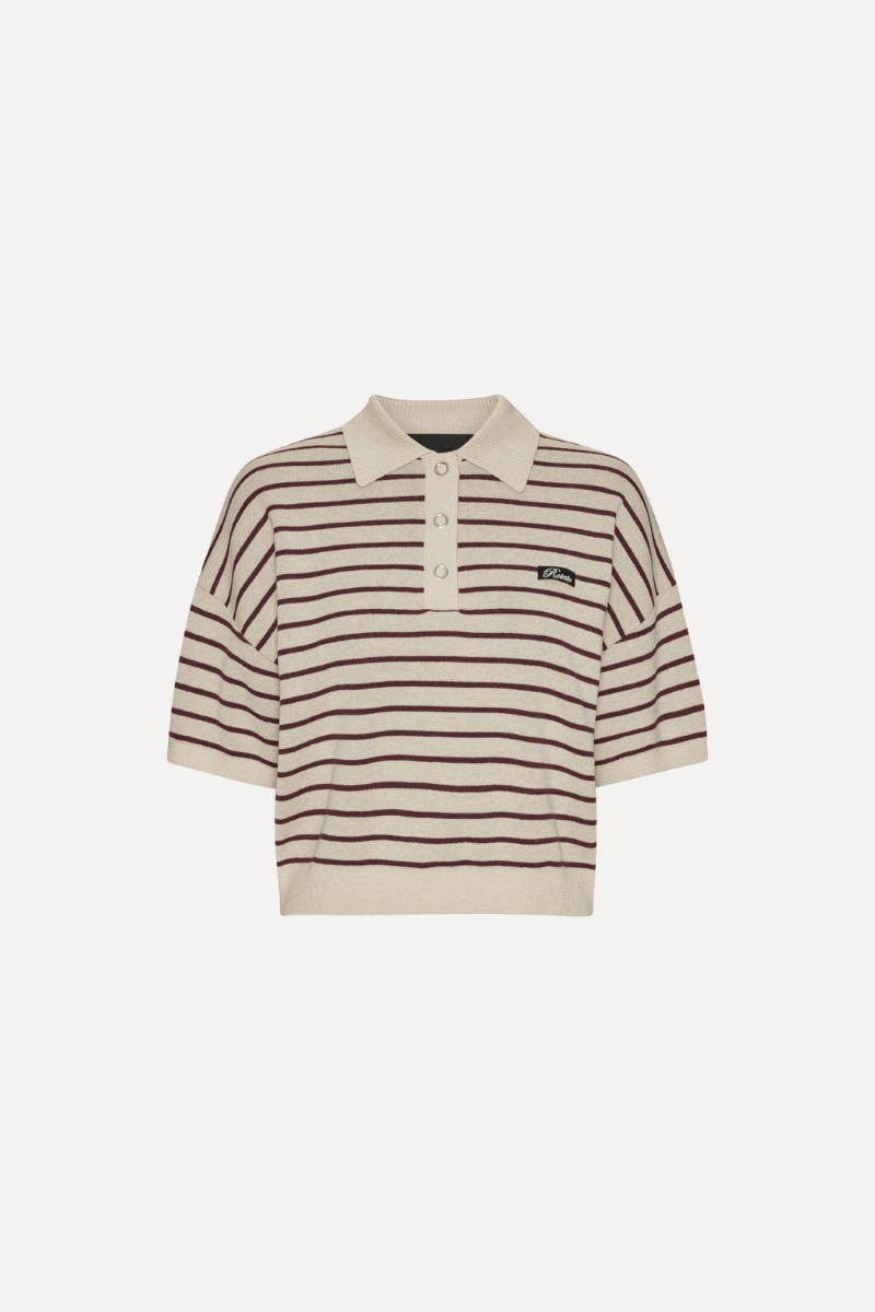 Tシャツ・カットソー ROTATE FW25 'Slinky Knit' polo shirt (1143041764 1764) Slinky Knit Polo Striped Beige - ROTATE Birger Christensen