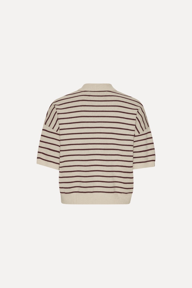 Tシャツ・カットソー ROTATE FW25 'Slinky Knit' polo shirt (1143041764 1764) Slinky Knit Polo Striped Beige - ROTATE Birger Christensen