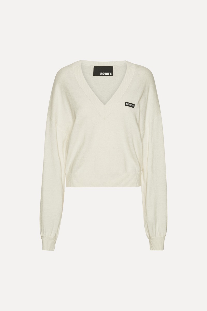 Knit V-neck Sweater White - ROTATE Birger Christensen