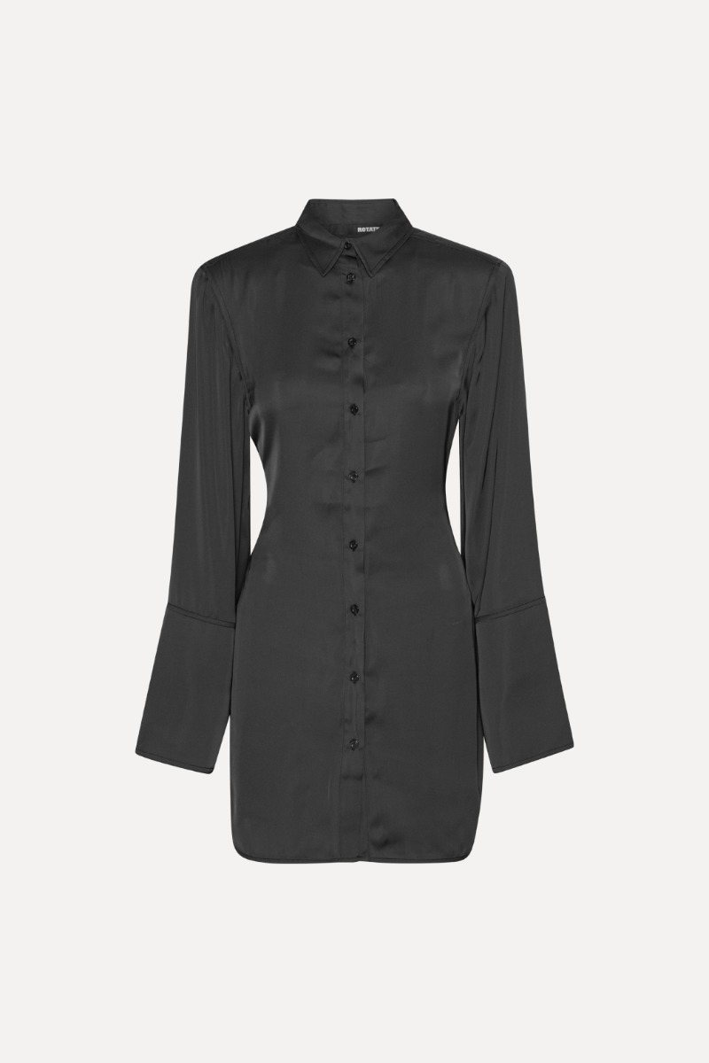 Satin Tie Shirt Dress Black - ROTATE Birger Christensen