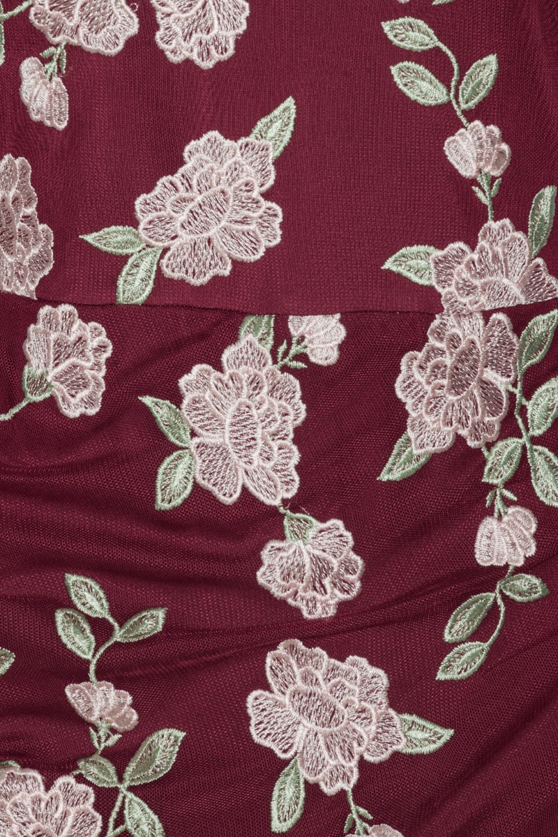 Mesh Asymmetric Dress Bordeaux Flower Print - ROTATE Birger Mesh Asymmetric Dress Bordeaux Flower Print - ROTATE Birger