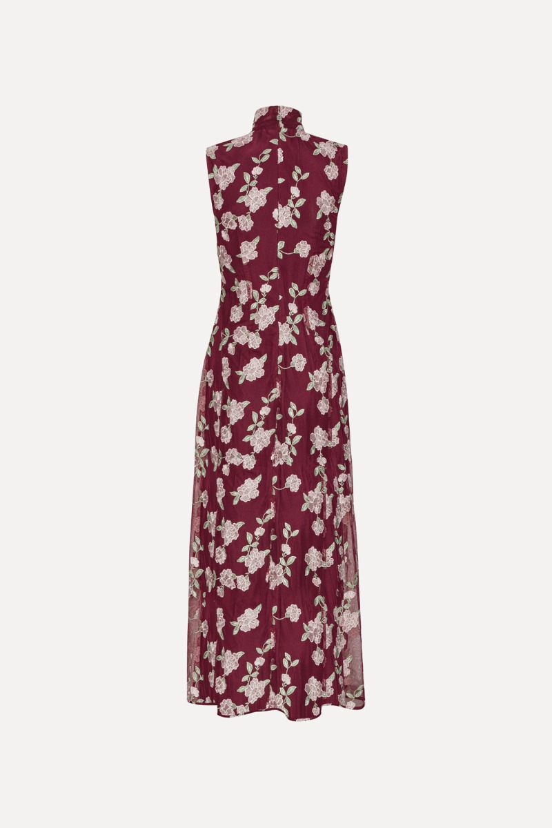 Sleeveless Maxi Dress Bordeaux Flower Print - ROTATE Birger