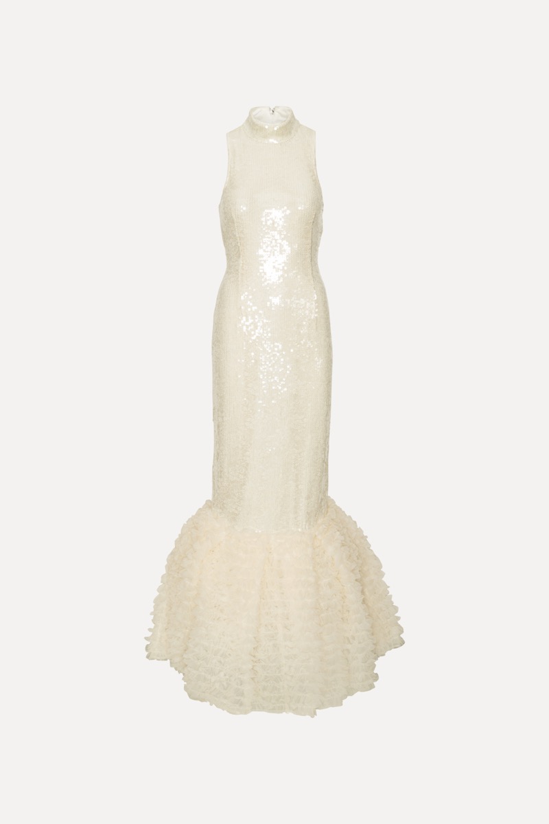 ワンピース ROTATE BIRGER CHRISTENSEN CREAM-COLORED DRESS WITH SEQUINS ROTATE BIRGER CHRISTENSEN Sequined Ruffled Maxi Dress in